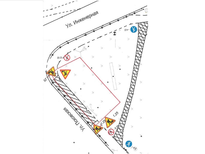 Для пешеходов частично закроют тротуар Псковской ул. в районе пересечения с Инженерной улицей.